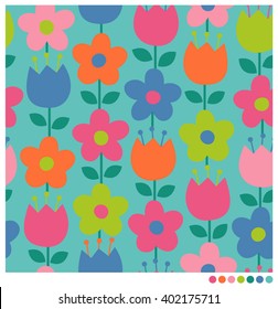 Seamless pattern of colorful cute floral vector