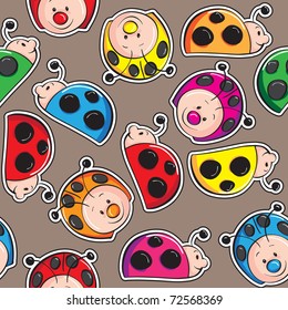 Seamless pattern - Colorful cute ladybugs