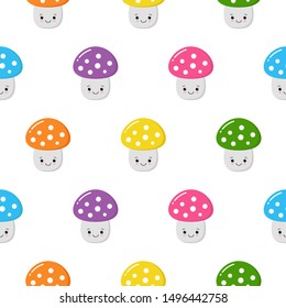 Seamless pattern with colorful cute mushrooms. Autumn background. Perfect for fabric,textile. Creative Vector background
