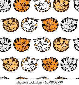 Seamless pattern with colorful cute strips cats