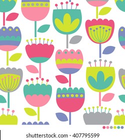 Seamless pattern of colorful cute tulip flower vector