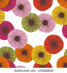 Seamless pattern with colorful decorated organic shapes. Vector abstract background with hand drawn circles