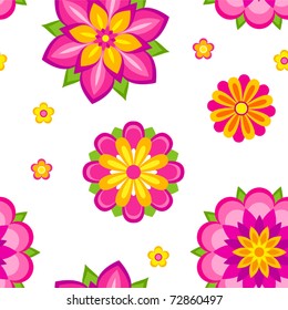 Seamless pattern of colorful decorative flowers. Vector EPS8.