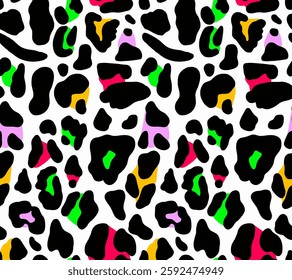 Seamless pattern with colorful decorative leopard spots. Animal textile print. Vector illustration.