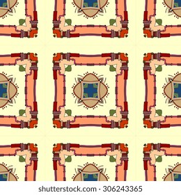 Seamless pattern of colorful decorative squares. Geometric elements repeat on light background. Vector illustration. Can be used for wallpapers, textiles, fabrics, textures, wrapping paper, card.