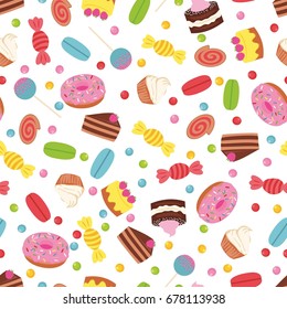 Seamless pattern with colorful desserts