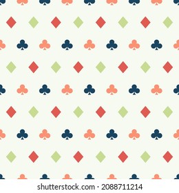 Seamless pattern with colorful diamonds and clubs