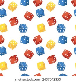 Seamless pattern with colorful dice - hand drawn vector illustration.
