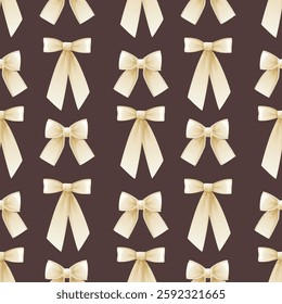 Seamless pattern of colorful different bows and ribbons for clothes, hair. Romantic background with repeating pattern for birthday, cute print, textile design.