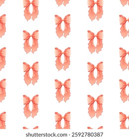 Seamless pattern of colorful different bows and ribbons for clothes, hair. Romantic background with repeating pattern for birthday, cute print, textile design.