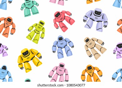 Seamless pattern of Colorful Different Robots. isolated on white background