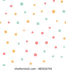 Seamless pattern with colorful different shapes on a white background. Vector repeating texture.