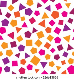 Seamless pattern with colorful different shapes on a white background. Vector repeating texture.