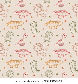 Seamless pattern with colorful dinos