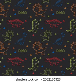 Seamless pattern with colorful dinos