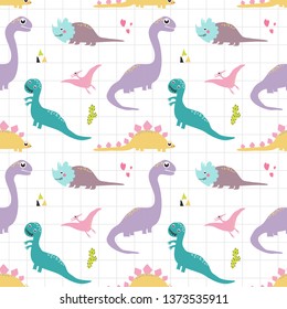 Seamless pattern colorful dinosaur