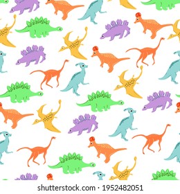 Patrón sin foco con dinosaurios coloridos y coloridos
