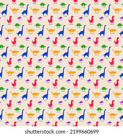 Seamless pattern with colorful dinosaurs