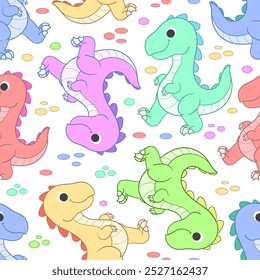 Seamless pattern with colorful dinosaurs on a white background. For children's fabric design, wallpaper, backgrounds, prints, wrapping paper, etc. Vector