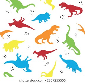 Seamless pattern of colorful dinosaurs, vector design for fabric, cover, background, wallpaper designs