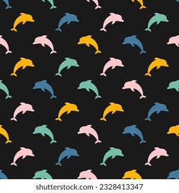 Seamless pattern with colorful dolphin 