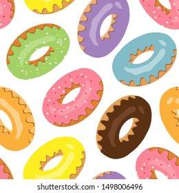 Seamless pattern with colorful donuts for fabric, wallpaper, textile, tableclothes, web design. Isolated on white.