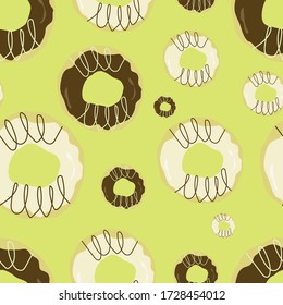 Seamless pattern colorful donuts on a yellow background