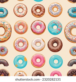 Nahtloses Muster bunter Donuts mit Berieselungsstreifen, Vektorgrafik von Blitzen