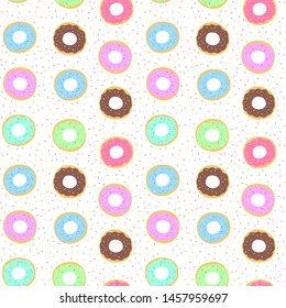 Seamless pattern with colorful donuts. Vector illustration.