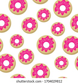 Seamless pattern with colorful donuts. Vector illustration in flat style for textile, art paper, background, desktop, print, table cloth, cafe, restaurant.