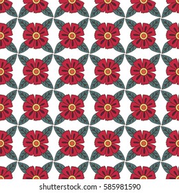 seamless pattern colorful doodle flowers, red flowers on a white background