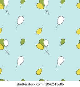 Seamless pattern with colorful doodle party balloons. Vector illustration. Child drawing style. Ideal for baby shower invitation or textile