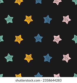 Seamless pattern with colorful doodle stars