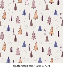 seamless pattern with colorful doodle trees