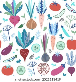 Padrão perfeito com verduras coloridas. Ilustração moderna vetor moda bonito.