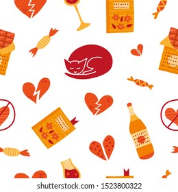 Seamless pattern with colorful doodles. Anti Valentine's day concept.