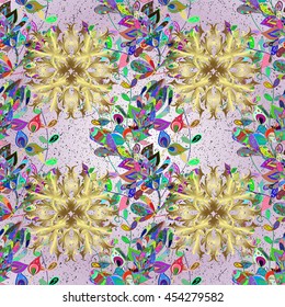 Seamless pattern with colorful doodles background on gray background. Vector illustration.