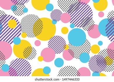 Patrón transparente de puntos coloridos y círculos geométricos modernos sobre fondo blanco - Ilustración vectorial