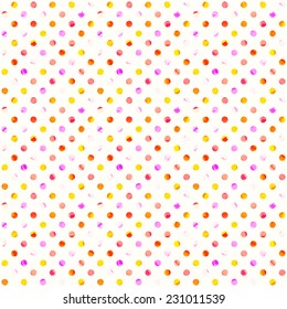 Seamless pattern with colorful dots on white background. 