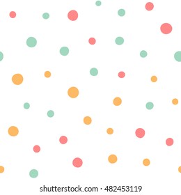 Seamless pattern with colorful dots on a white background. Vector repeating texture.