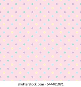 Seamless Pattern of Colorful Dots on Pastel Pink Background