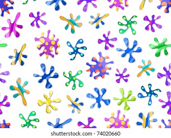 Seamless Pattern with Colorful Dotted or Striped Splashes on White Background