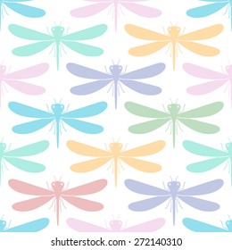 Seamless pattern with colorful dragonflies