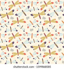 Seamless pattern with colorful dragonflies . Creative for fabric, wrapping, textile, wallpaper, apparel. Vector illustration
