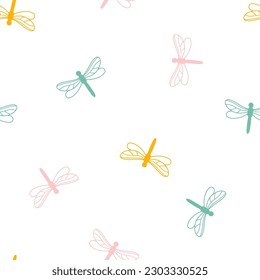 Seamless pattern with colorful dragonfly