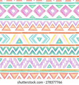 Seamless pattern. Colorful drawing of ethnic  tribal ornaments. Art of colored pencils.