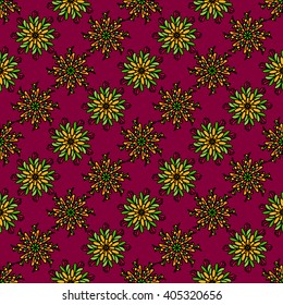 Seamless pattern with colorful drawn mandala flowers