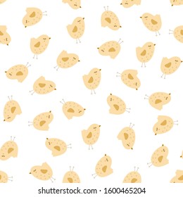 Seamless pattern of colorful easter birds cartoon on white background. Vector illustration. Elements design in scandinavian style.