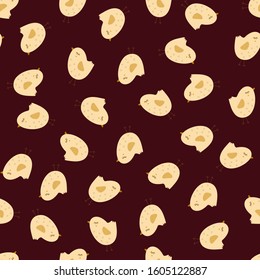 Seamless pattern of colorful easter birds cartoon on dark red background. Vector illustration. Elements design in scandinavian style.