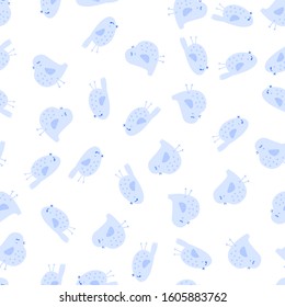 Seamless pattern of colorful easter birds cartoon on white background. Vector illustration. Elements design in scandinavian style.